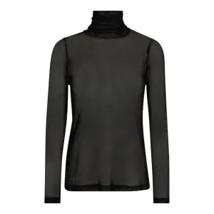 Mesh Roll-Neck Blouse - Black
