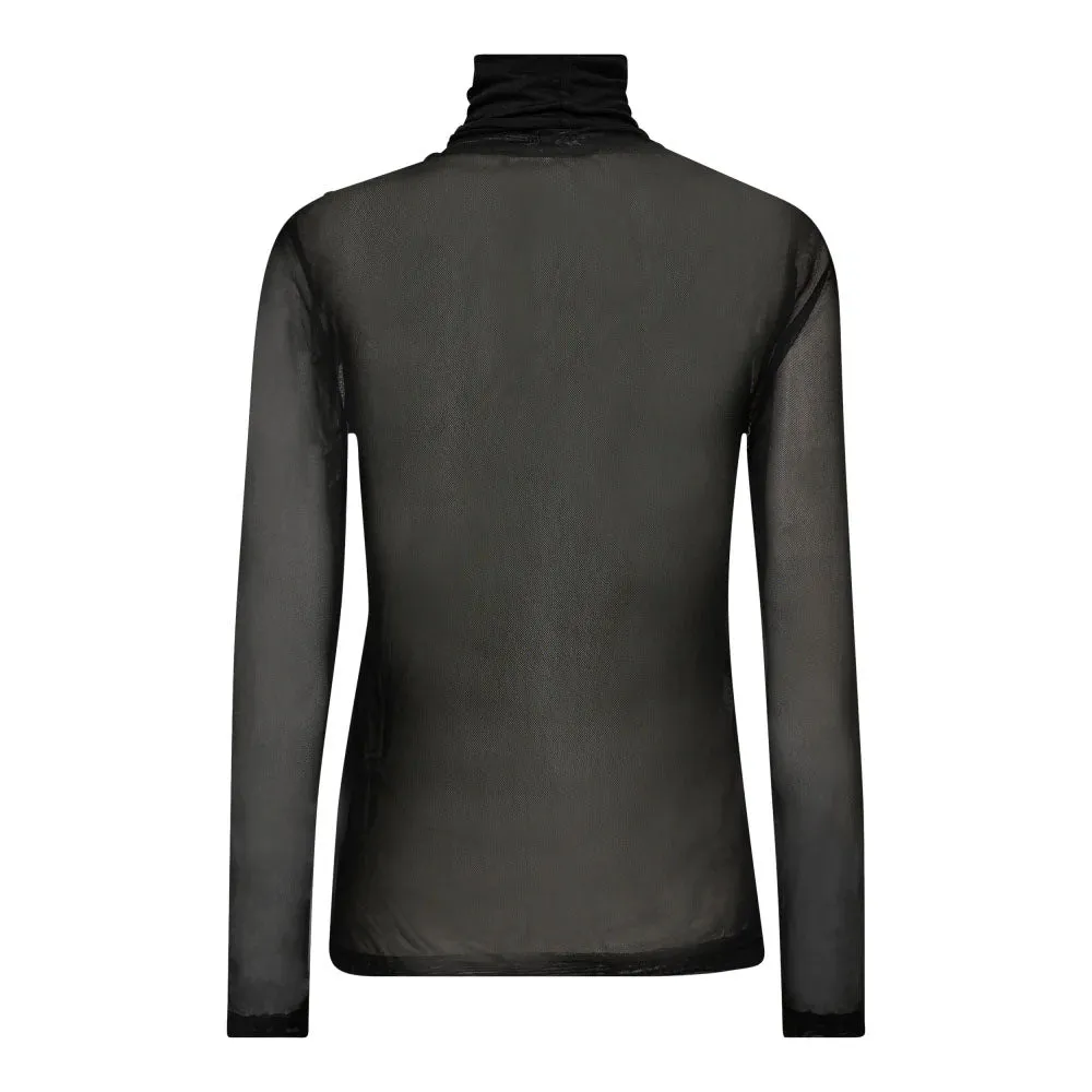 Mesh Roll-Neck Blouse - Black