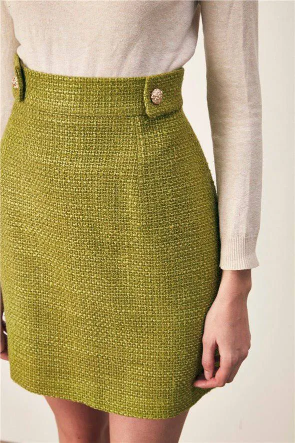 Mini Tweed Skirt - Lime