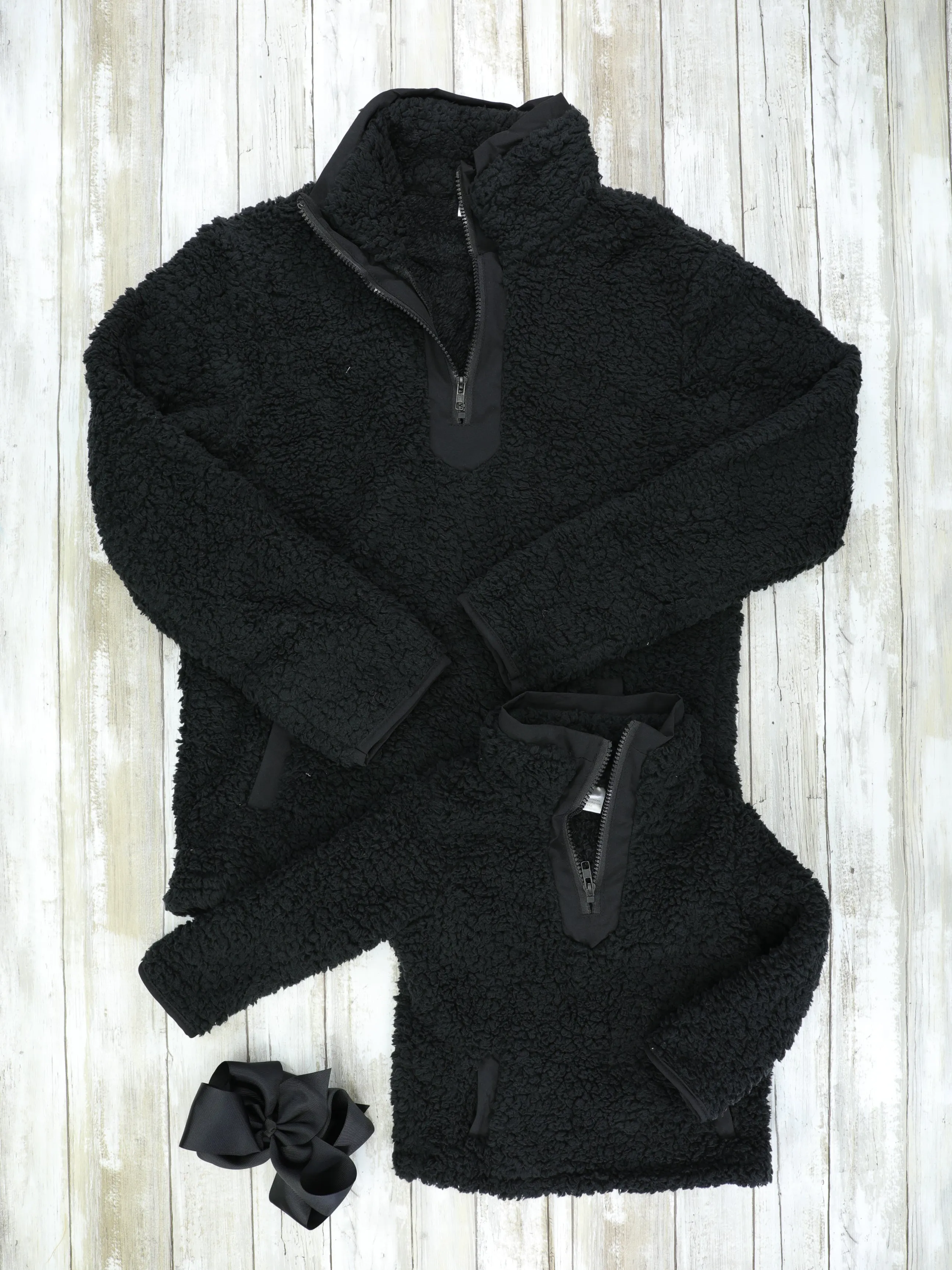Mom & Me Black Sherpa Pullover