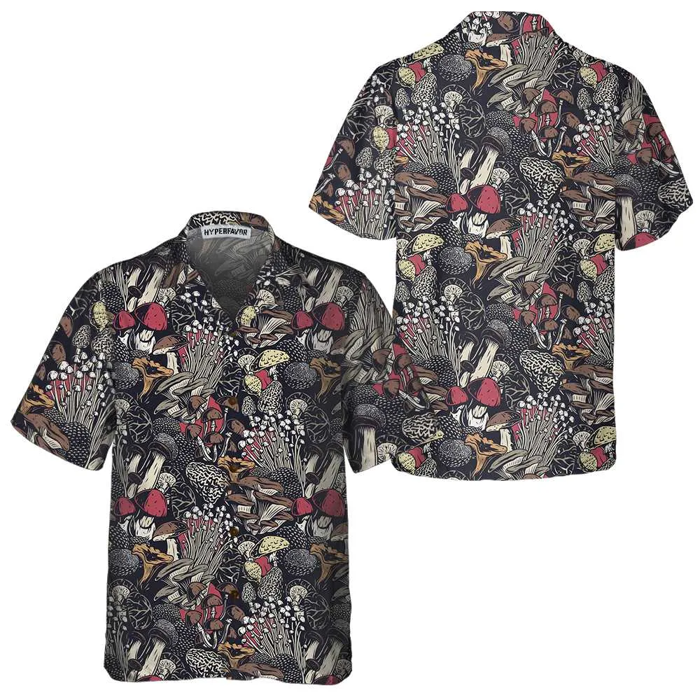 Mushroom Forest Hawaiian Shirt, Unique Mushroom Print Shirt For Men & Women