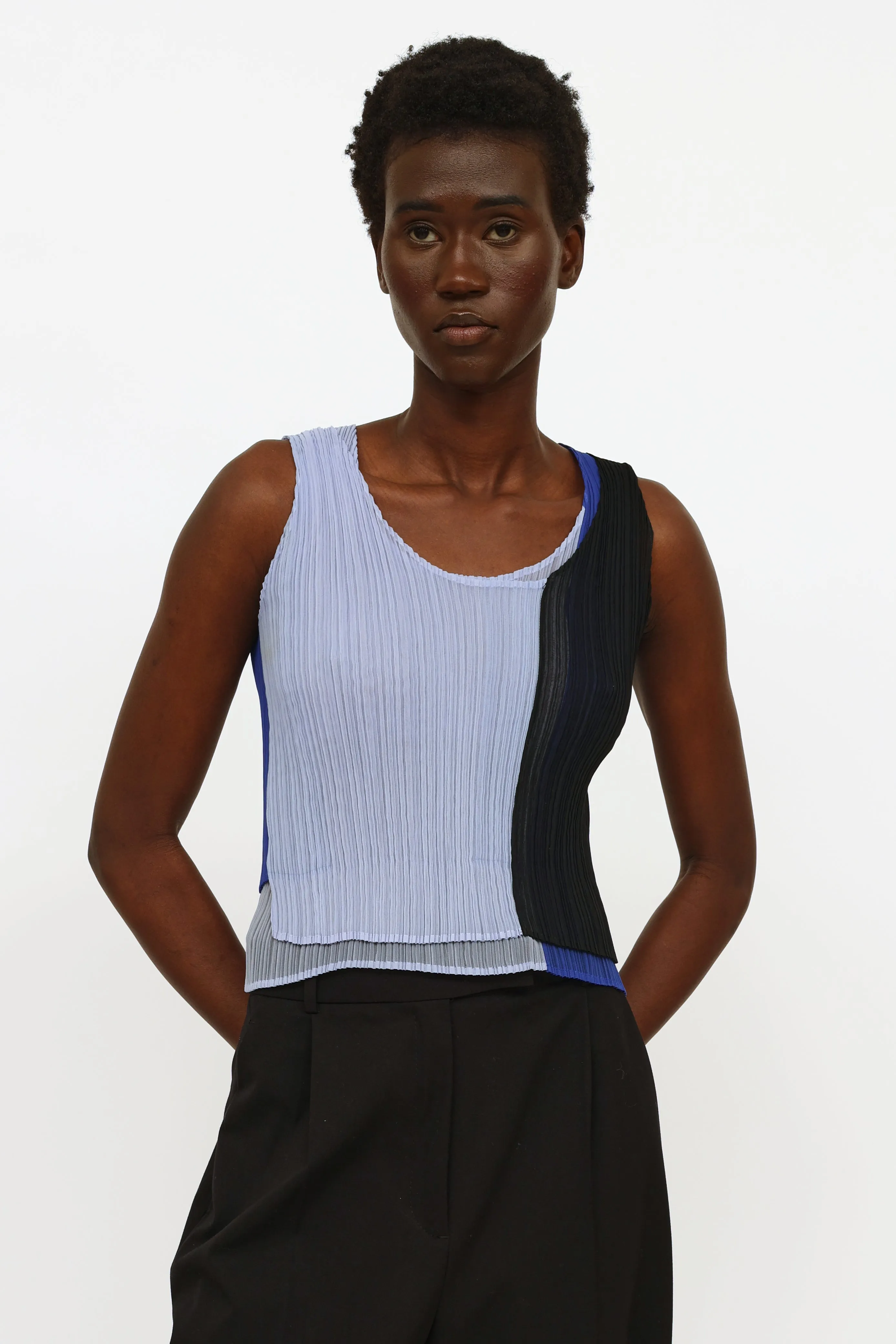 Navy & Blue Pleated 2 Piece Set