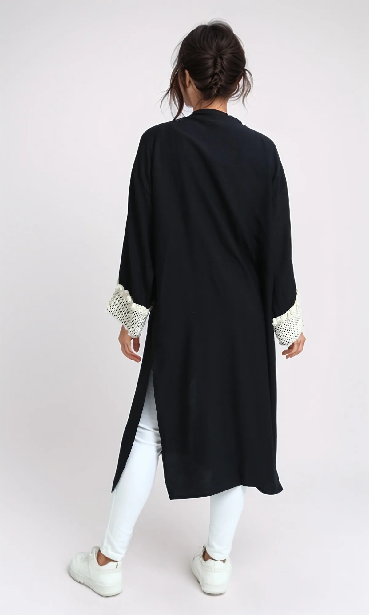 o198046 Long Sleeves Crochet Feminine Cardigan - Black