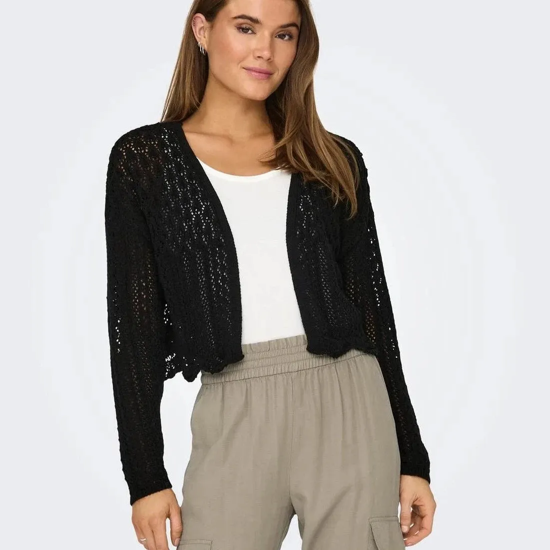 ONLY Cropped Knit Cardigan in Black
