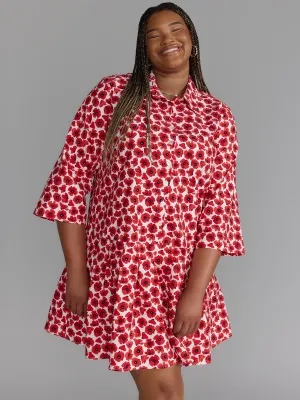 Plus Long Sleeve Drop Waist Mini Dress