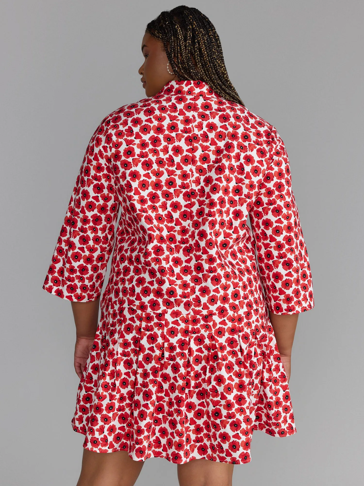Plus Long Sleeve Drop Waist Mini Dress