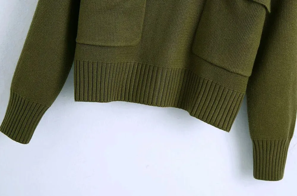 Pre Order:  Double Pockets Loose Knit Sweater