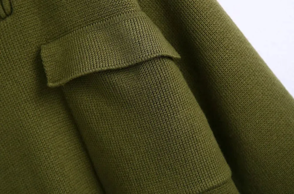 Pre Order:  Double Pockets Loose Knit Sweater
