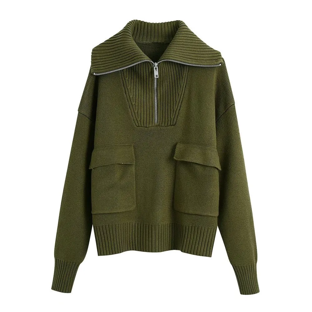 Pre Order:  Double Pockets Loose Knit Sweater