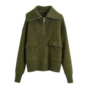 Pre Order:  Double Pockets Loose Knit Sweater