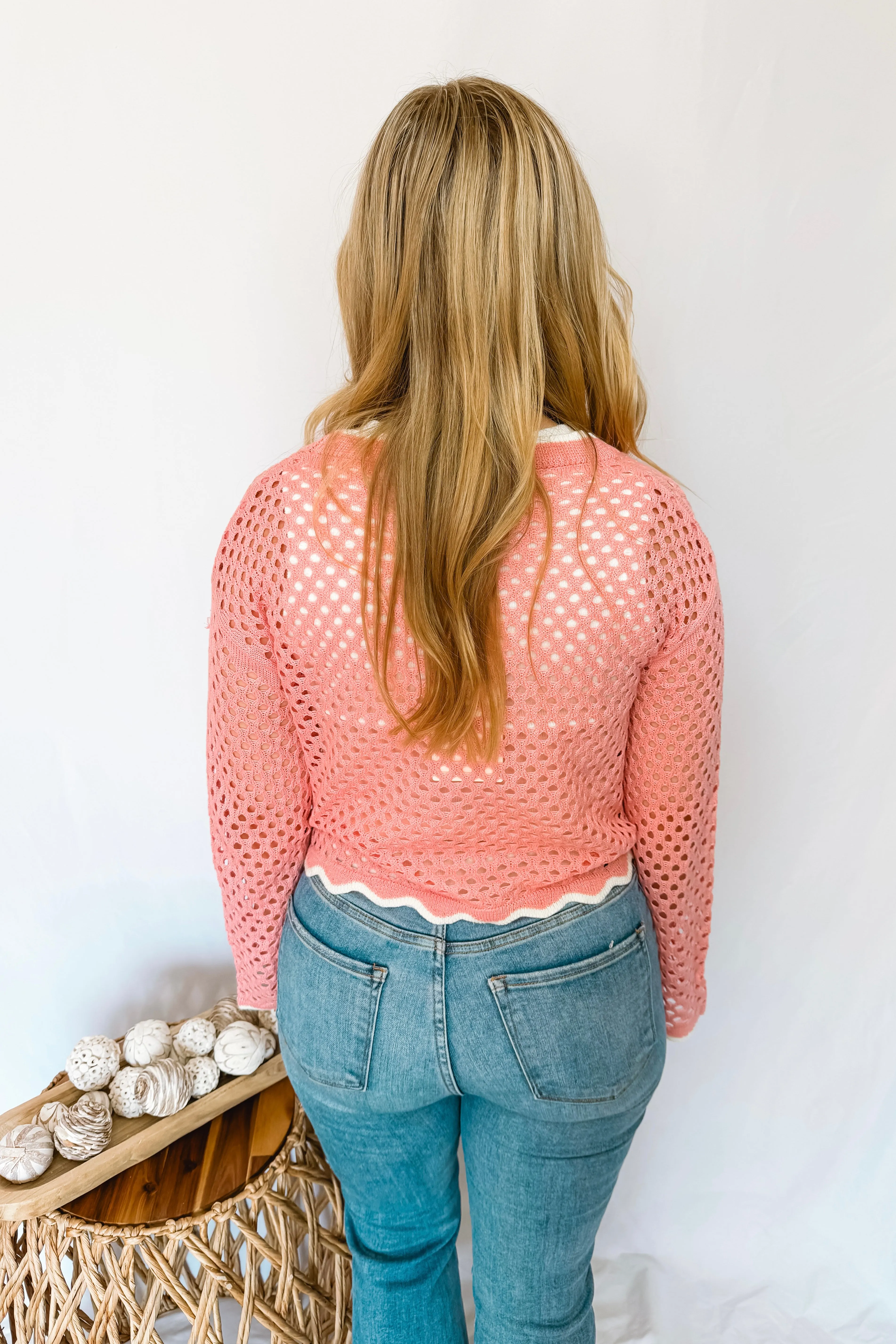 Pretty Days Open Knit Button Cardigan - Pink