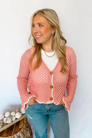 Pretty Days Open Knit Button Cardigan - Pink