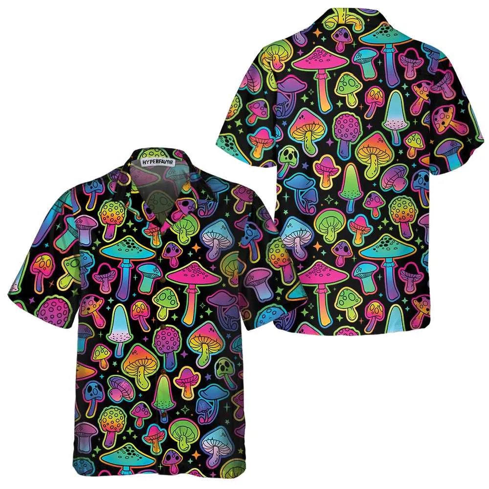 Psychedelic Mushroom Pattern Hawaiian Shirt, Printed Trippy Mushroom Shirt For Men & Women