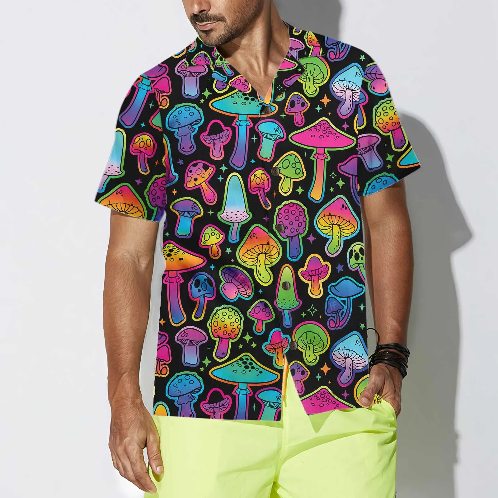 Psychedelic Mushroom Pattern Hawaiian Shirt, Printed Trippy Mushroom Shirt For Men & Women