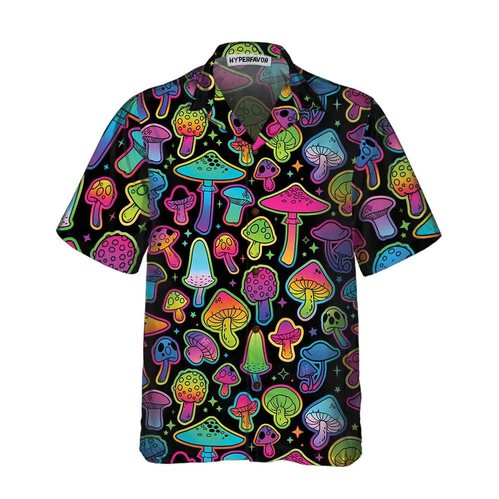 Psychedelic Mushroom Pattern Hawaiian Shirt, Printed Trippy Mushroom Shirt For Men & Women