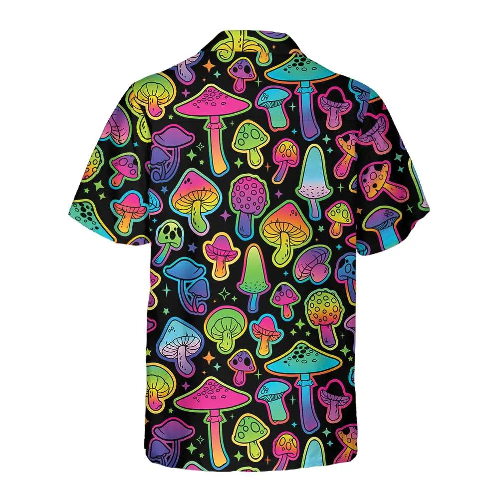 Psychedelic Mushroom Pattern Hawaiian Shirt, Printed Trippy Mushroom Shirt For Men & Women