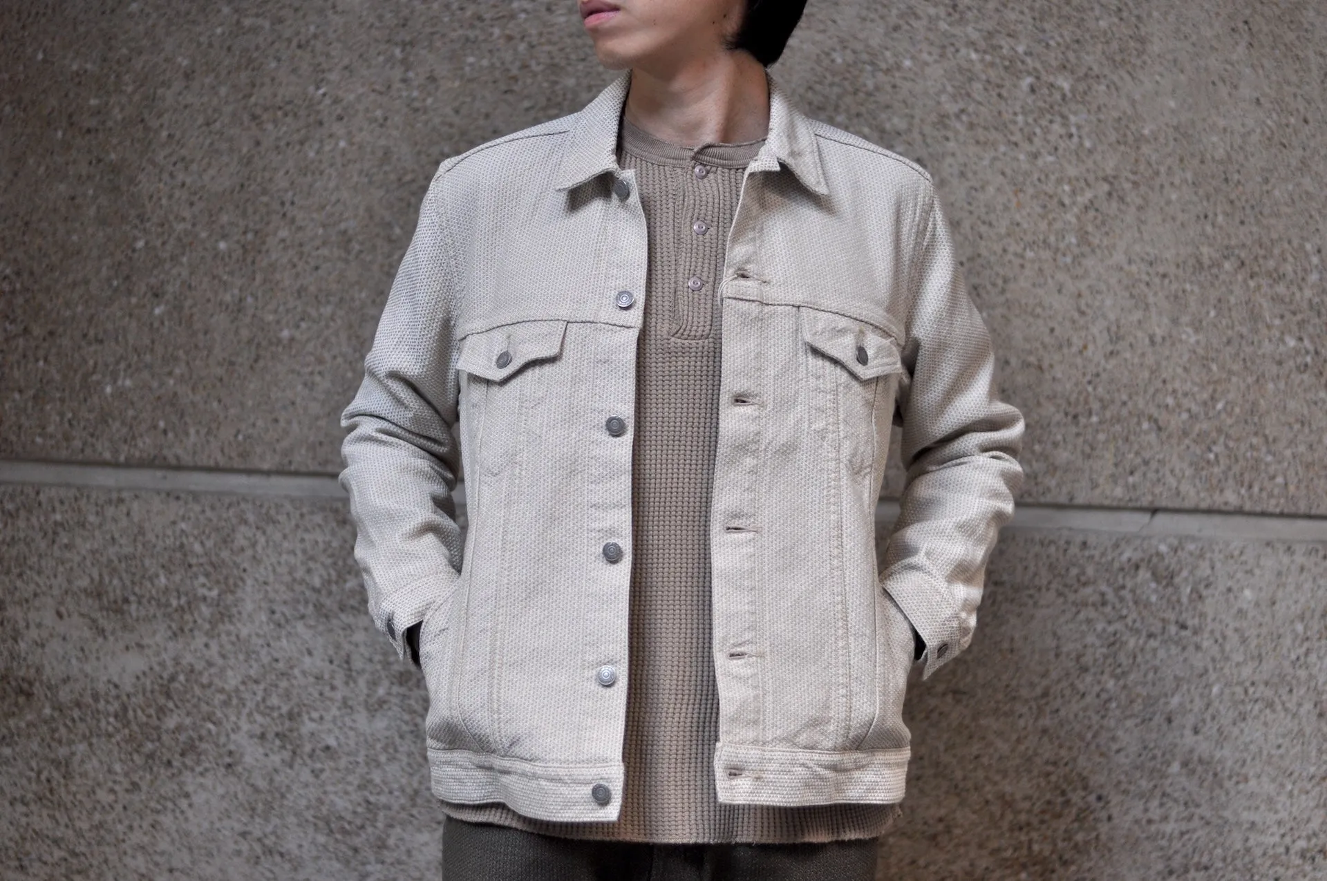 Pure Blue Japan 12.5oz "Double-Warps" Sashiko Type 3 Jacket (Ivory X Beige)