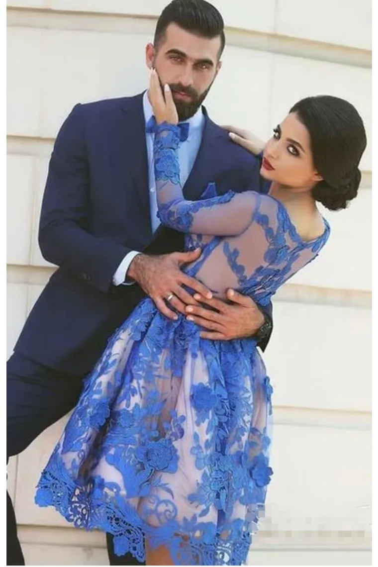 See Through Long Sleeve A Line Homecoming Dresses Lace Short Prom Dresses