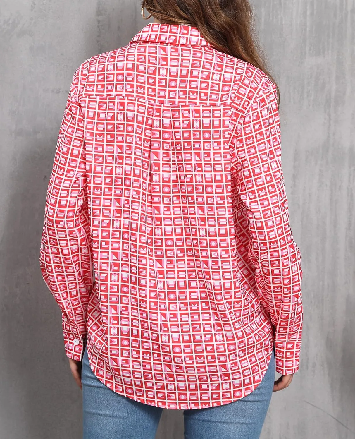 siliteelon Womens Button Down Shirts Dress Shirts Long Sleeve Wrinkle Free Collared Work Blouses Casual Print Chiffon Top