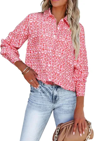 siliteelon Womens Button Down Shirts Dress Shirts Long Sleeve Wrinkle Free Collared Work Blouses Casual Print Chiffon Top