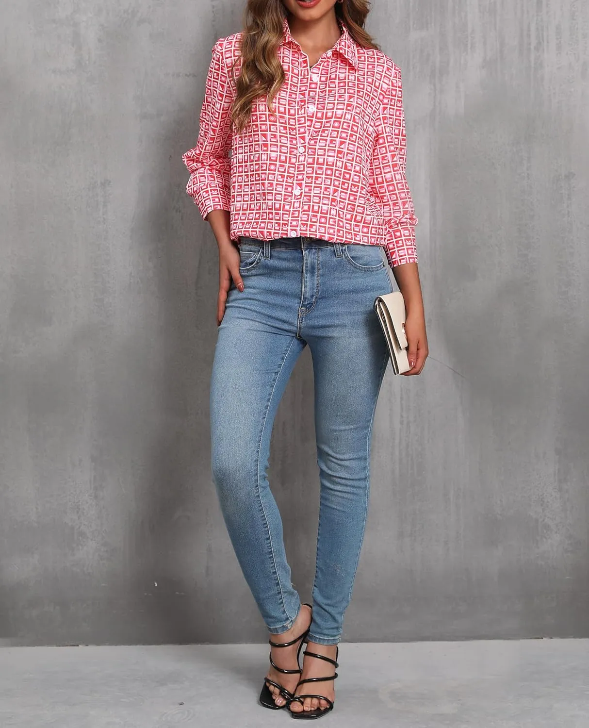 siliteelon Womens Button Down Shirts Dress Shirts Long Sleeve Wrinkle Free Collared Work Blouses Casual Print Chiffon Top