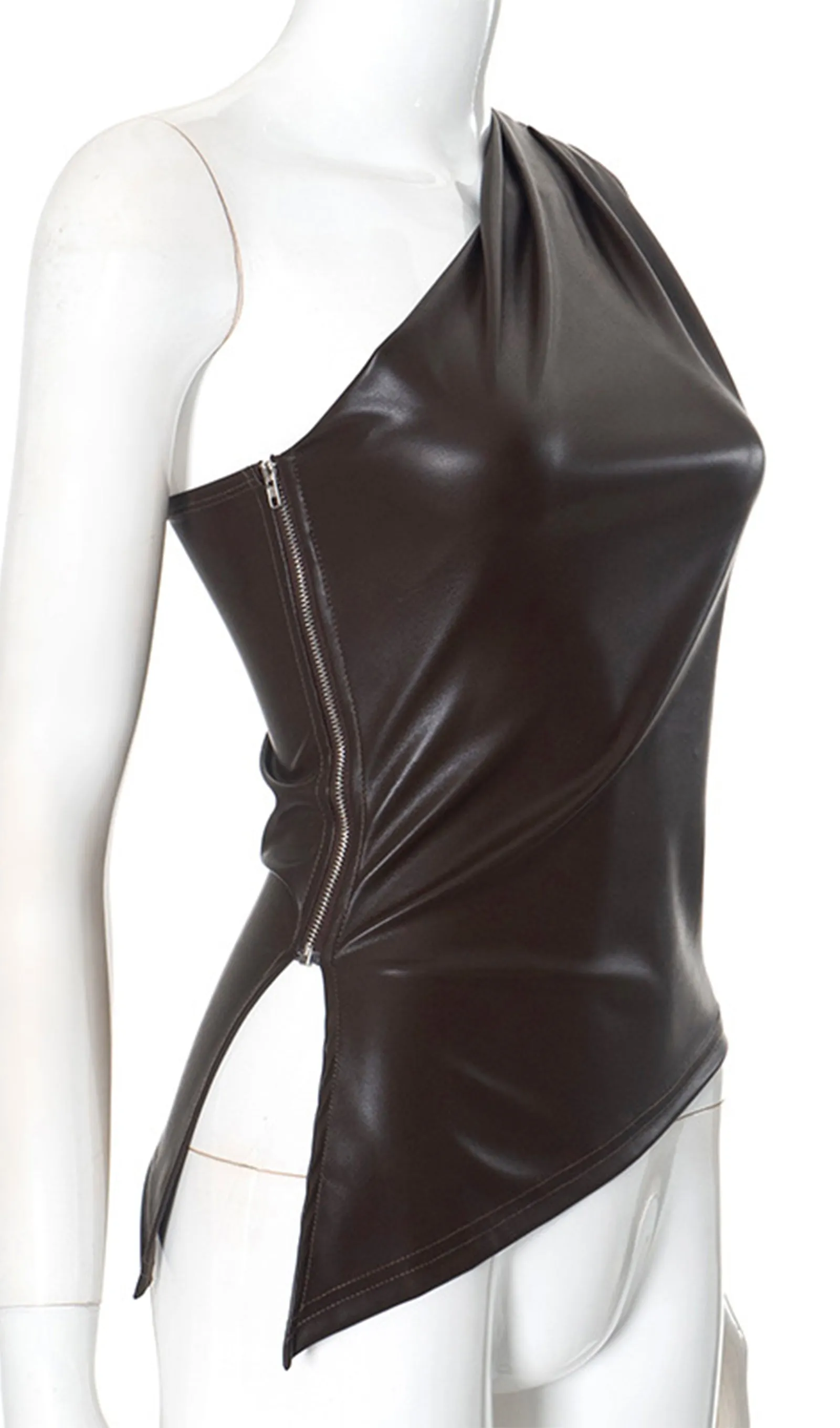 Solid Leather Asymmetric Top-Brown