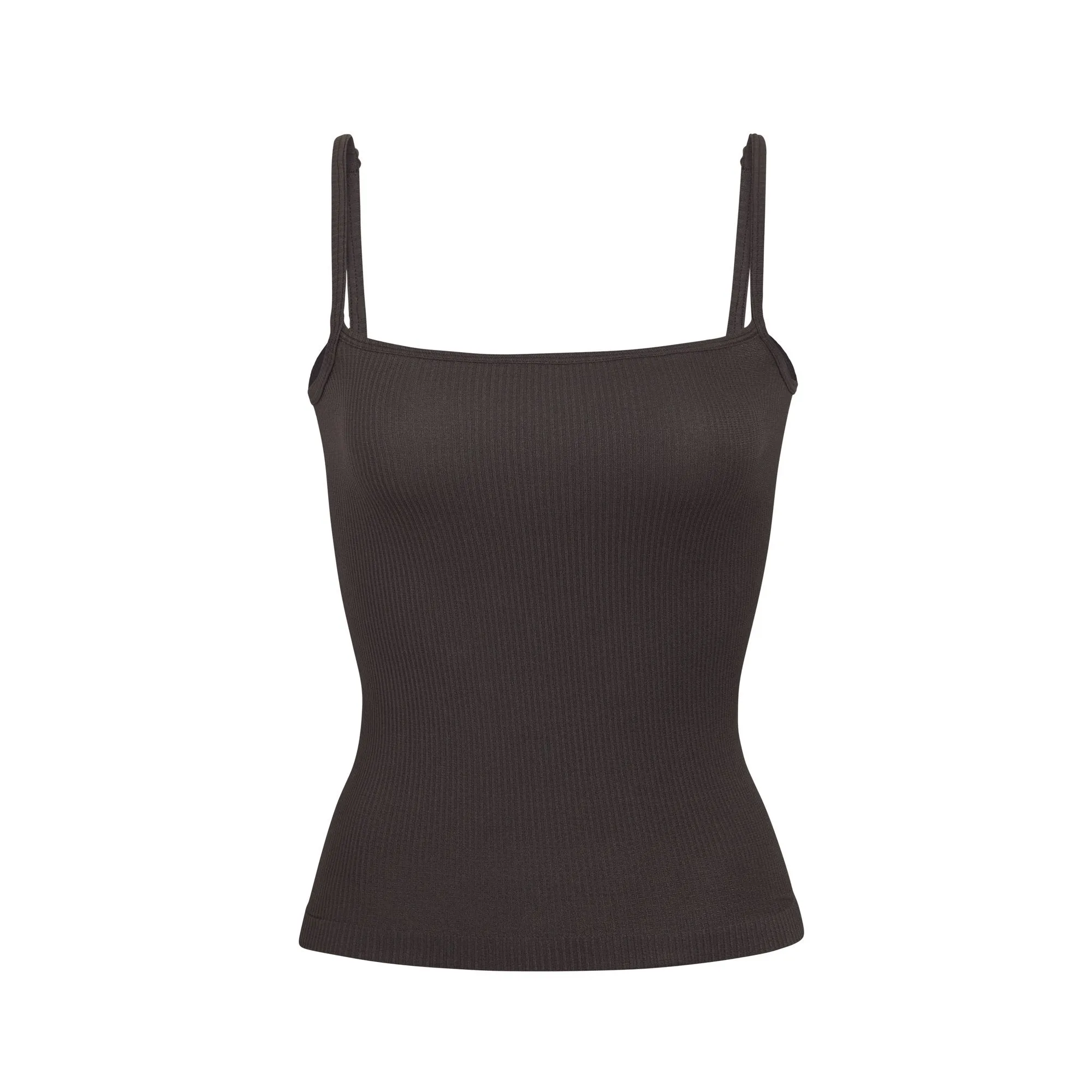 STRETCH RIB STRAIGHT NECK CAMI | SOOT