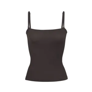 STRETCH RIB STRAIGHT NECK CAMI | SOOT