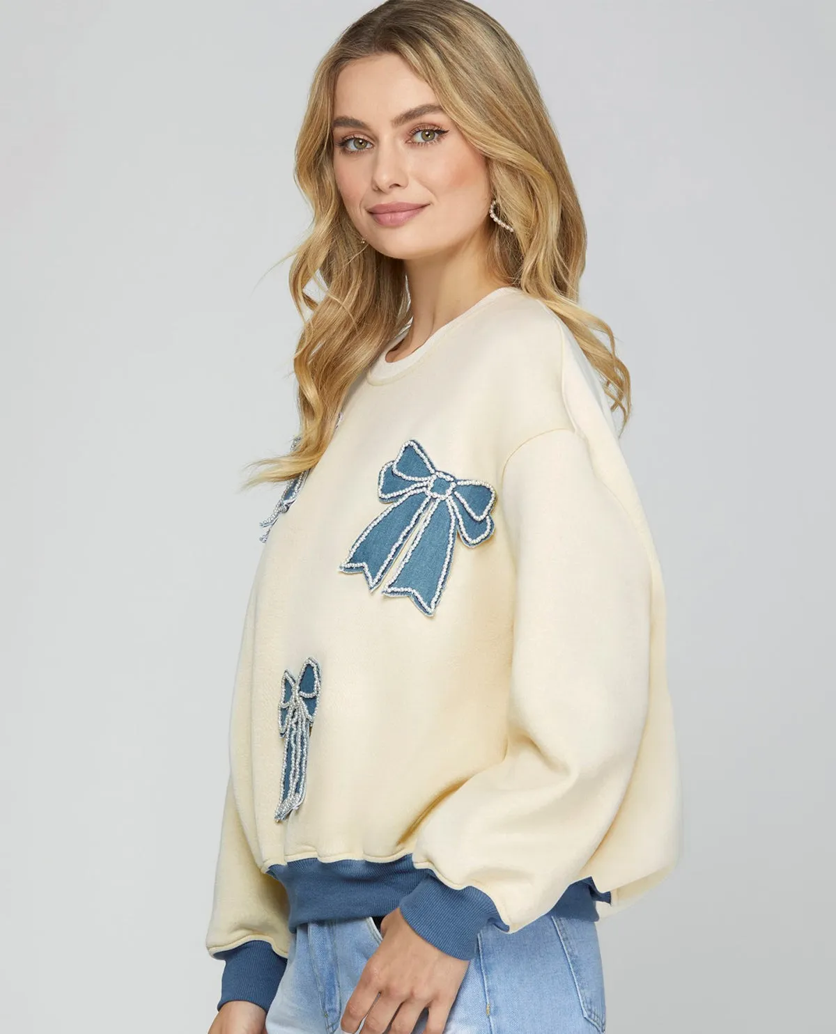 Sweatshirt with Denim Bow Patches