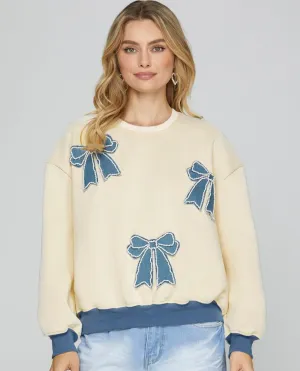 Sweatshirt with Denim Bow Patches