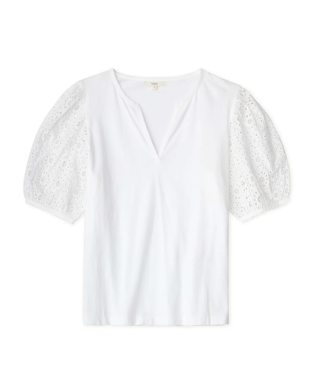 T-SHIRT WITH EYELET SLEEVE (WHITE) - YERSE