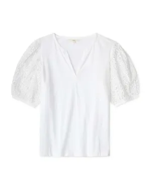 T-SHIRT WITH EYELET SLEEVE (WHITE) - YERSE