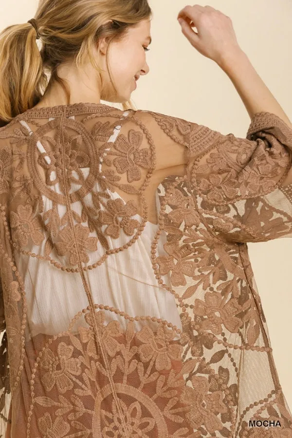 The Loretta Floral Lace Kimono in Mocha