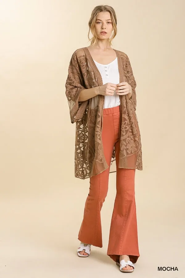 The Loretta Floral Lace Kimono in Mocha