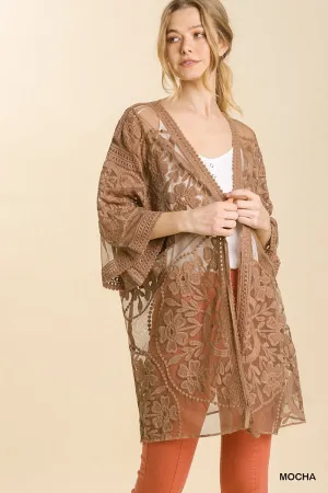 The Loretta Floral Lace Kimono in Mocha
