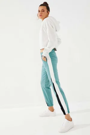 TMY Mint Green Two Color Striped Comfort Fit Elastic Cuff Women's Sweatpants - 94582 - New Brunswick