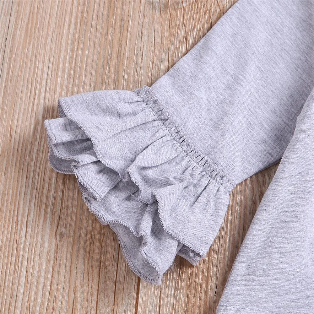 Toddler Girls Cartoon Flared Sleeve Top & Pants Girls Clothing Wholesale