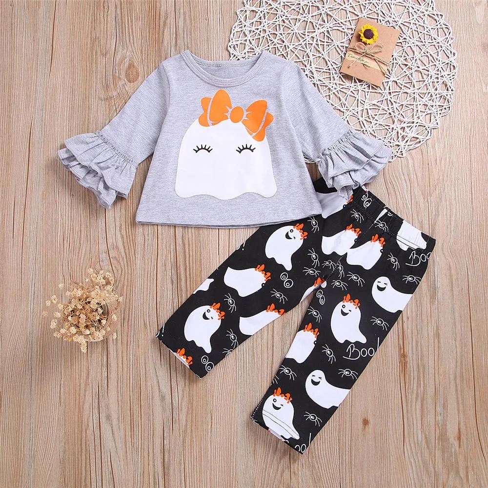 Toddler Girls Cartoon Flared Sleeve Top & Pants Girls Clothing Wholesale