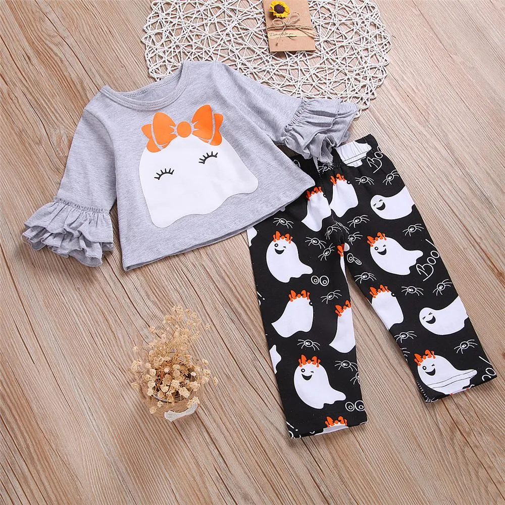 Toddler Girls Cartoon Flared Sleeve Top & Pants Girls Clothing Wholesale