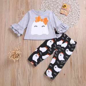 Toddler Girls Cartoon Flared Sleeve Top & Pants Girls Clothing Wholesale