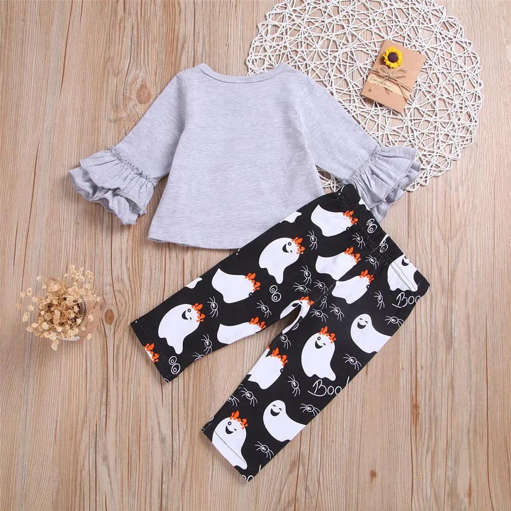 Toddler Girls Cartoon Flared Sleeve Top & Pants Girls Clothing Wholesale