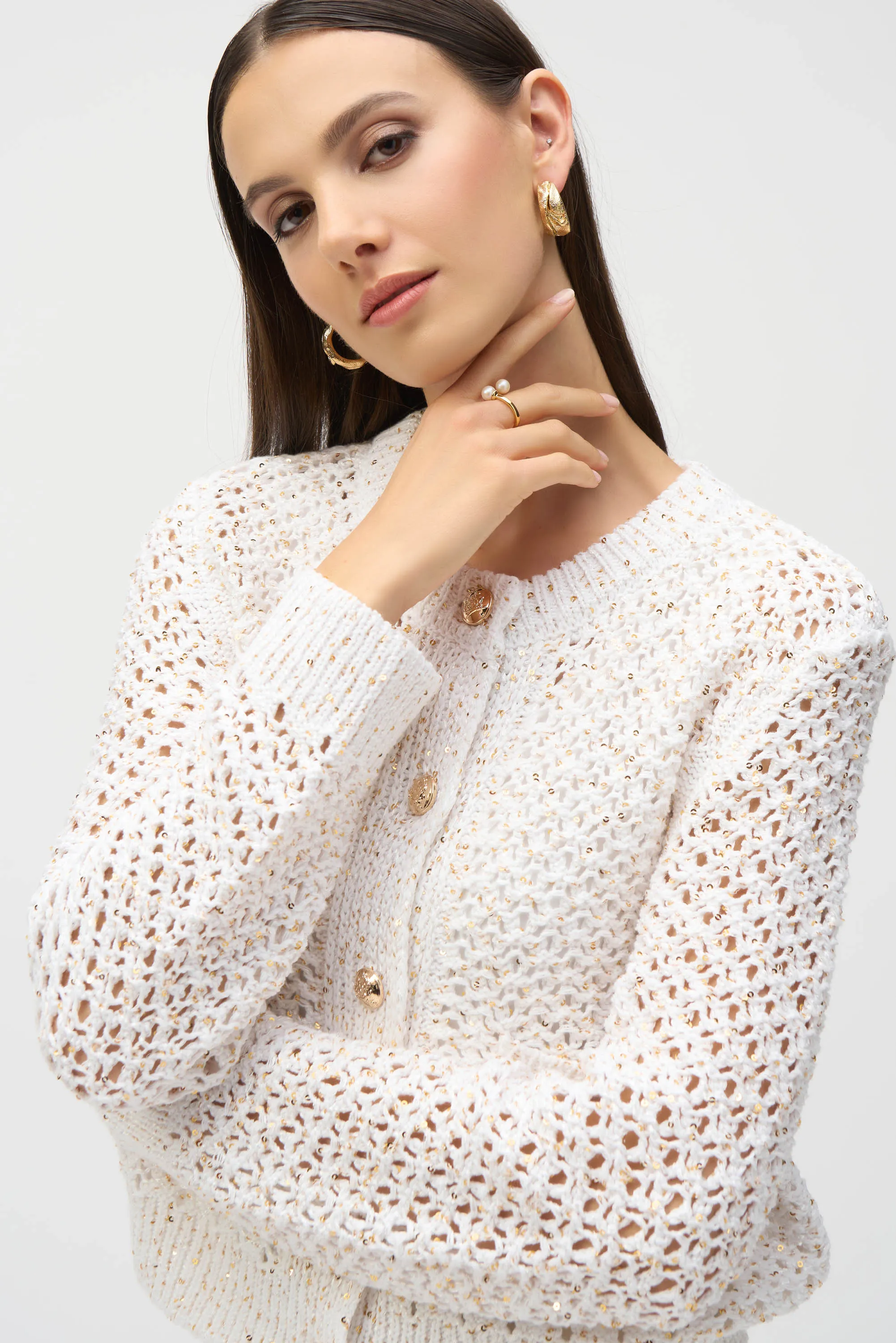 VANILLA GOLD CROCHET CARDIGAN WITH SEQUINS