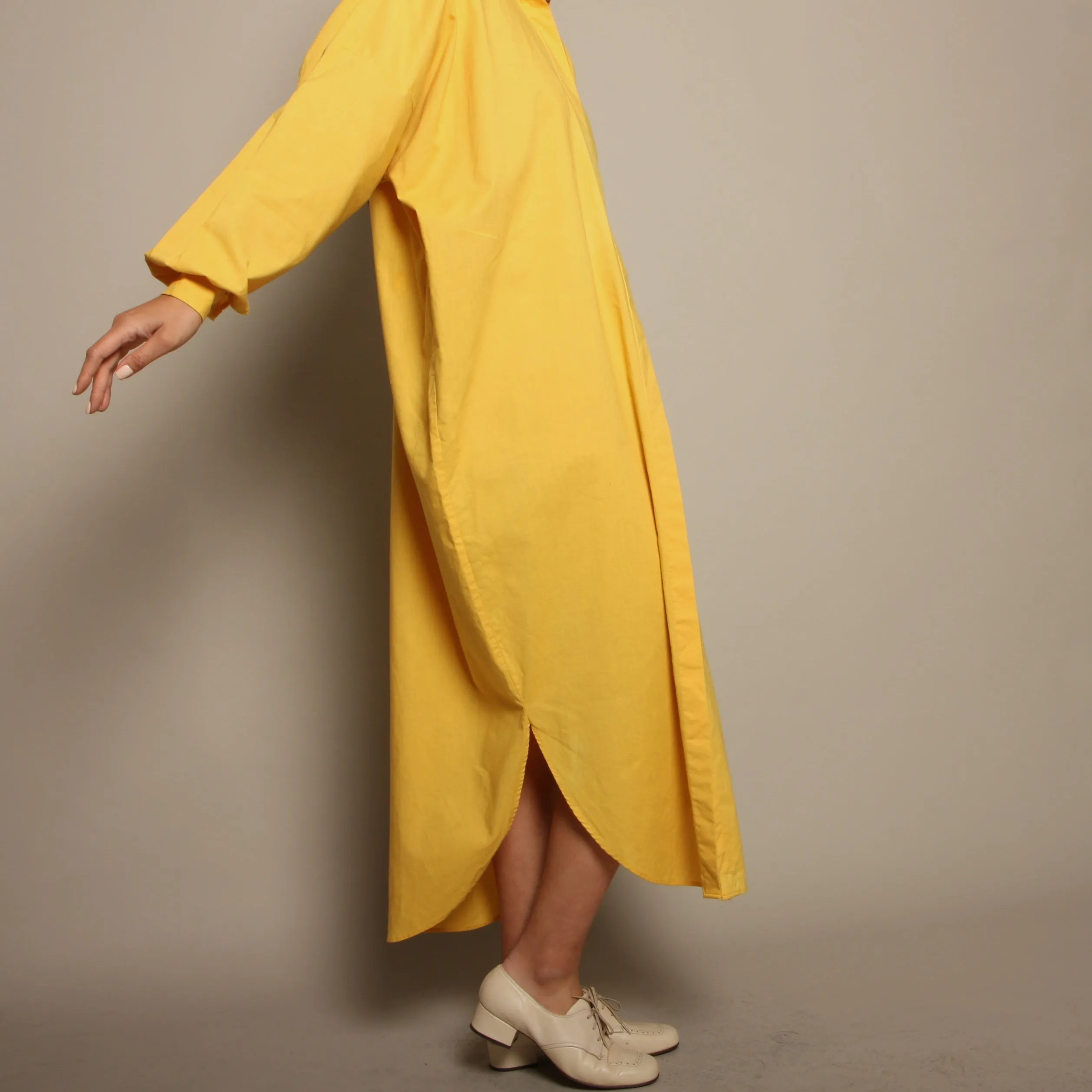 Vintage 80's Norma Kamali Canary Yellow Cotton Shirt Dress