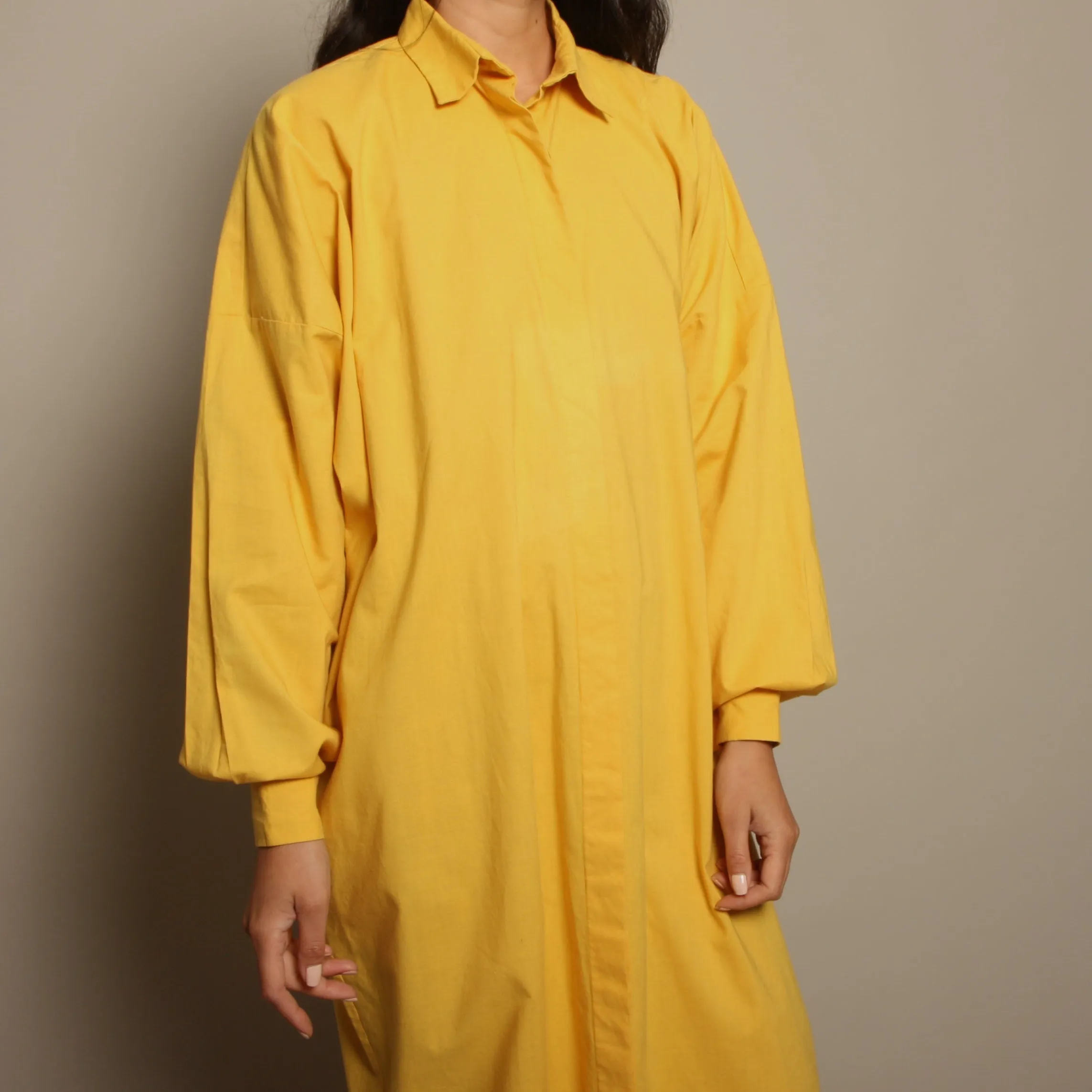 Vintage 80's Norma Kamali Canary Yellow Cotton Shirt Dress