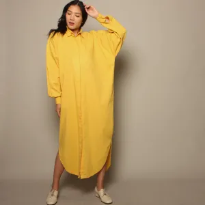Vintage 80's Norma Kamali Canary Yellow Cotton Shirt Dress