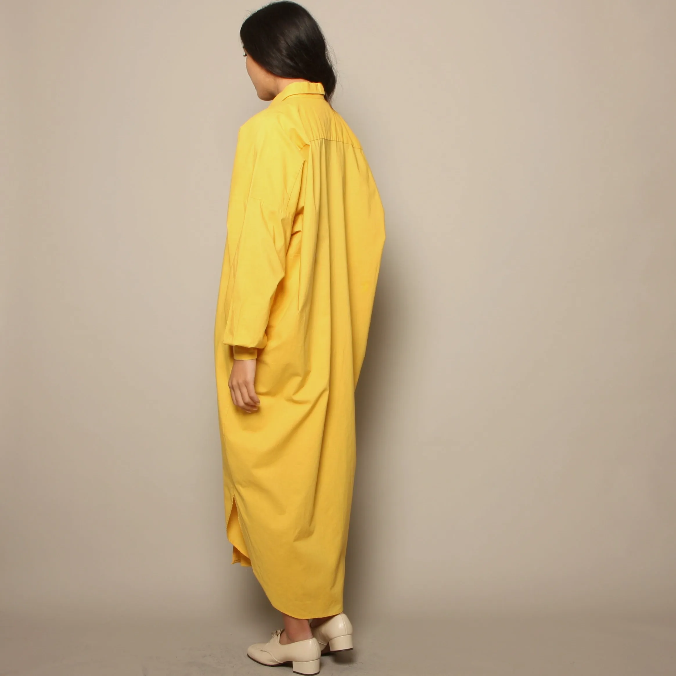 Vintage 80's Norma Kamali Canary Yellow Cotton Shirt Dress