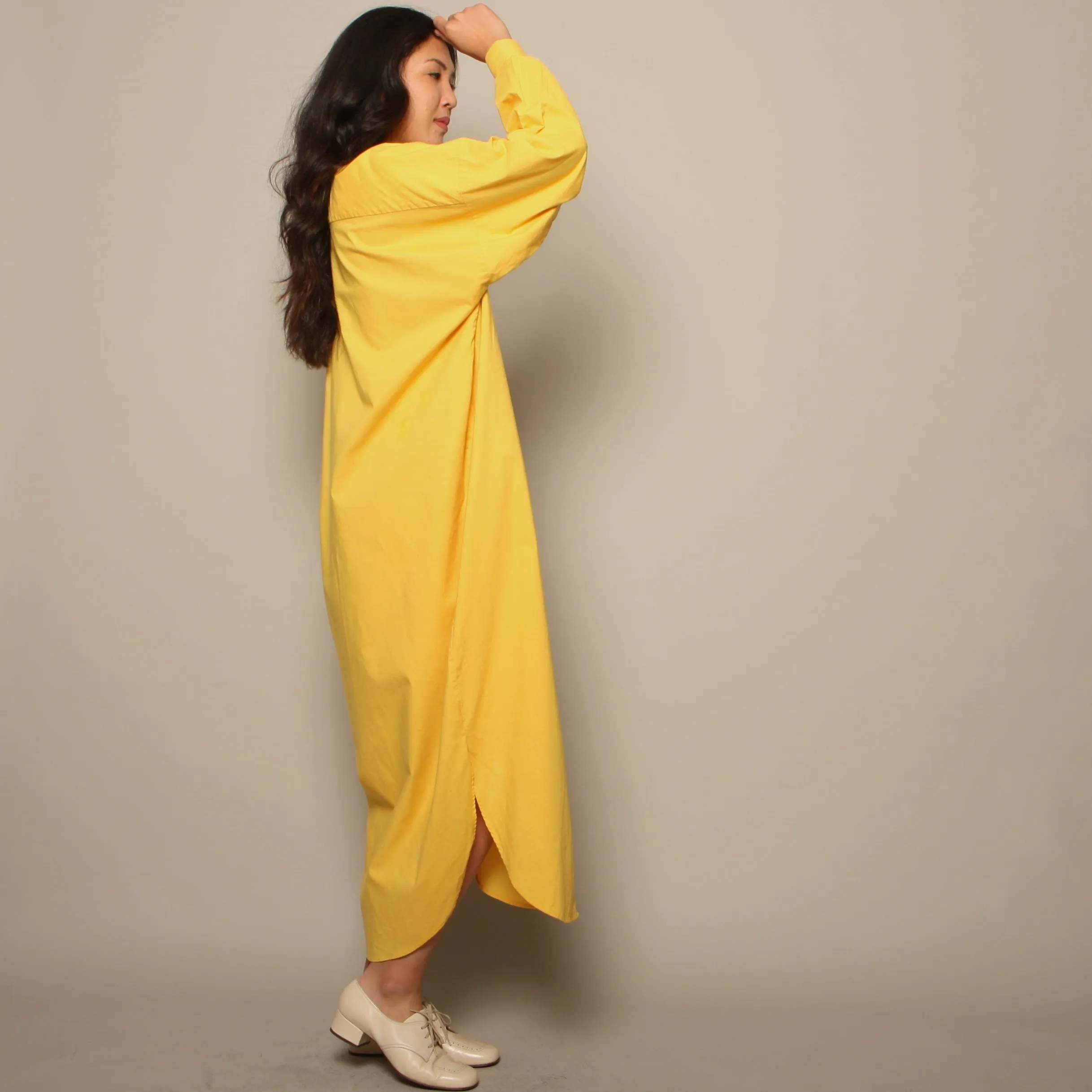 Vintage 80's Norma Kamali Canary Yellow Cotton Shirt Dress
