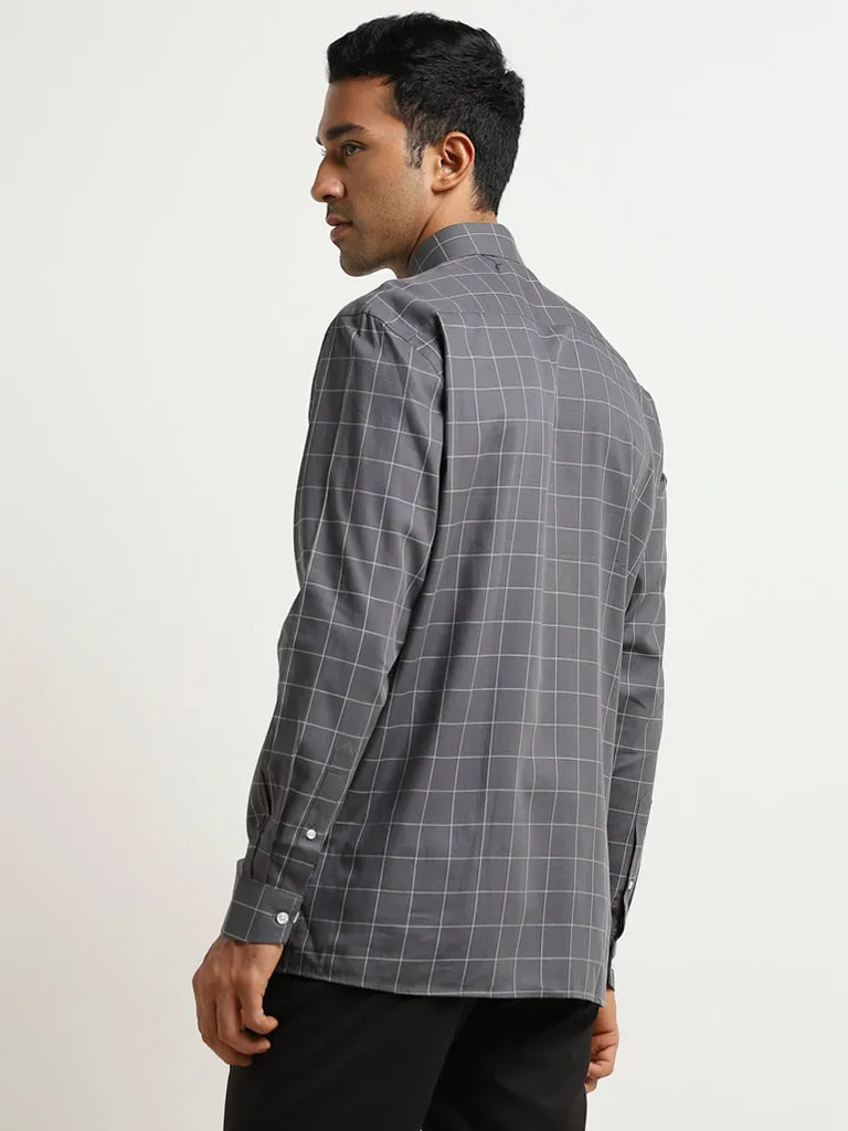 WES Formals Charcoal Checkered Relaxed-Fit Cotton Shirt