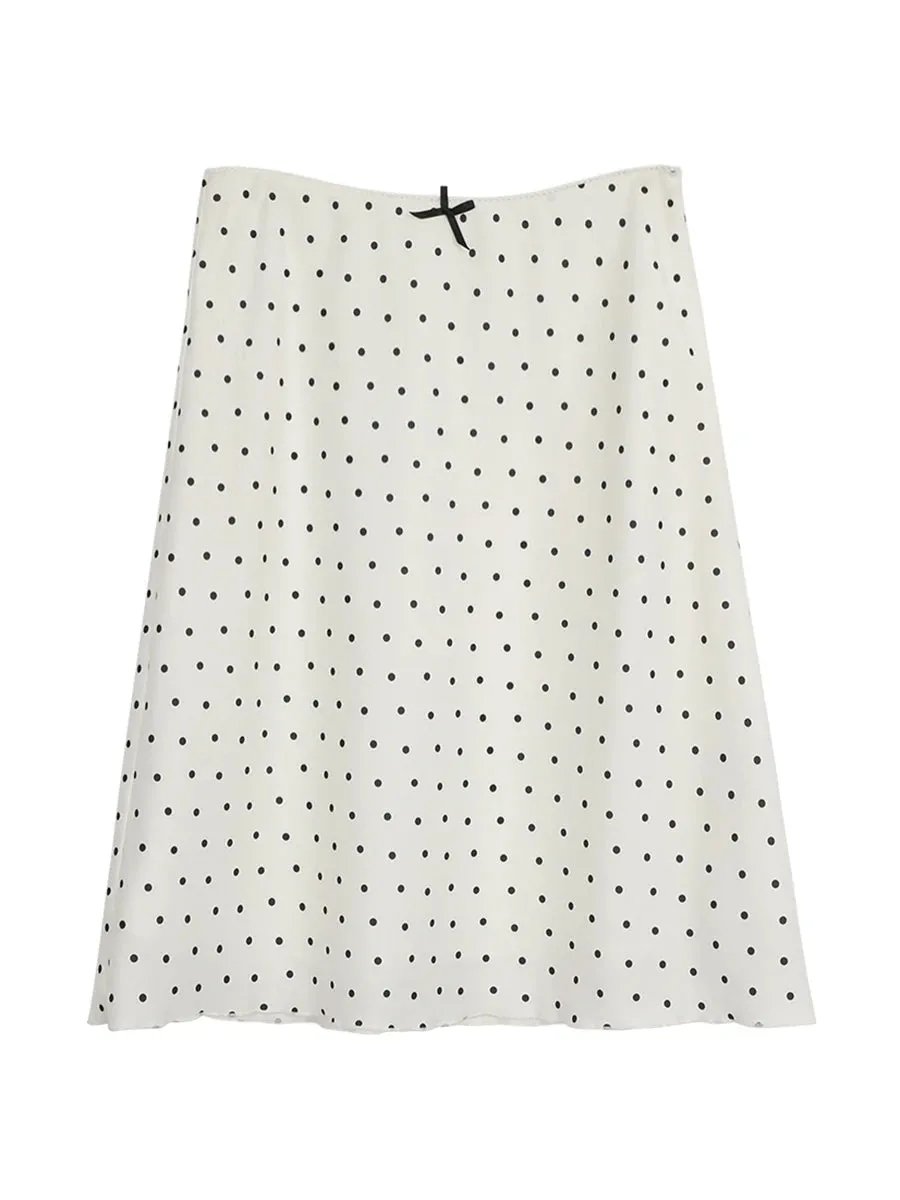 White Polka Dot Midi Skirt