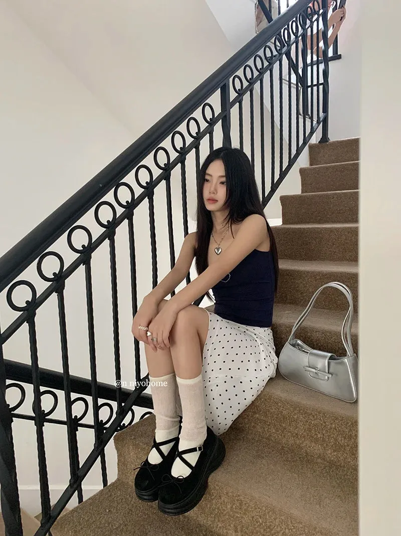 White Polka Dot Midi Skirt